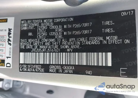 2018 Toyota 4Runner Sr5 z USA, uszkodzony, nr VIN JTEZU5JR1J5167621